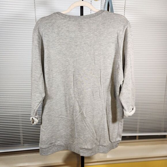 H&M $30 Large Gray Heather Lace Trimmed 3/4 Rolled Cuff Cotton Blend Sweatshirt - Picture 4 of 9